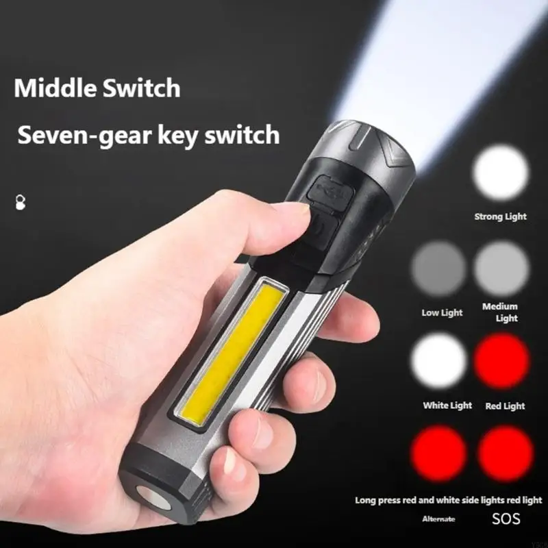 90 Degree Bendable USB Rechargeable Flashlight with Base Plastic Texture for Outdoor Night Patrols and Hiking Y5GB