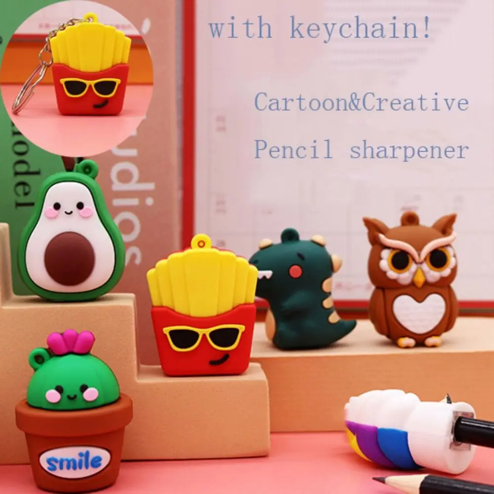 With Keychain Mini Pencil Sharpener Animal Shape Pencil Cutting Cartoon Pencil Sharpener Cartoon Mini Pencil Cutter Kawaii