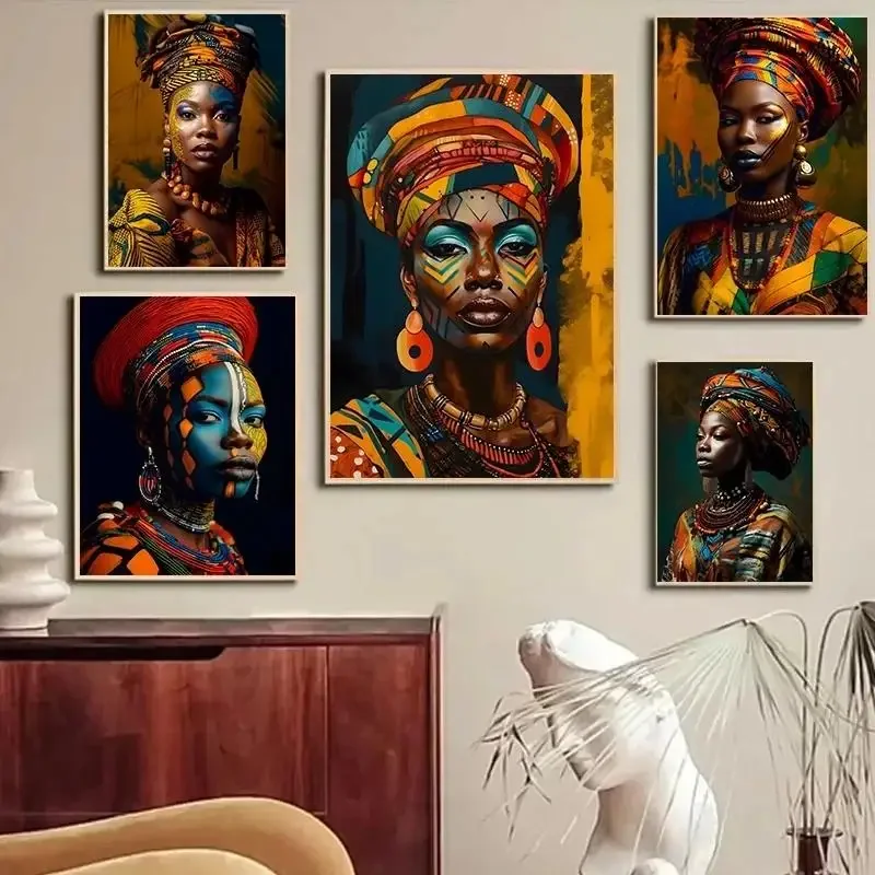 جرافيتي نابضة بالحياة مجردة امرأة سوداء أفريقية القبلية فتاة صورة قماش الفن طباعة جدار ديكور لغرفة المعيشة المنزل #1