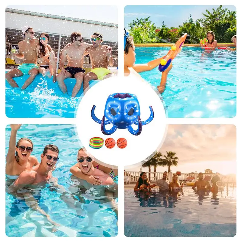 Octopus Water Toy Inflatable Octopus Basketball Hoop Toss Game Fun Octopus Toy For Children's Indoor & Outdoor Play Cool Summer