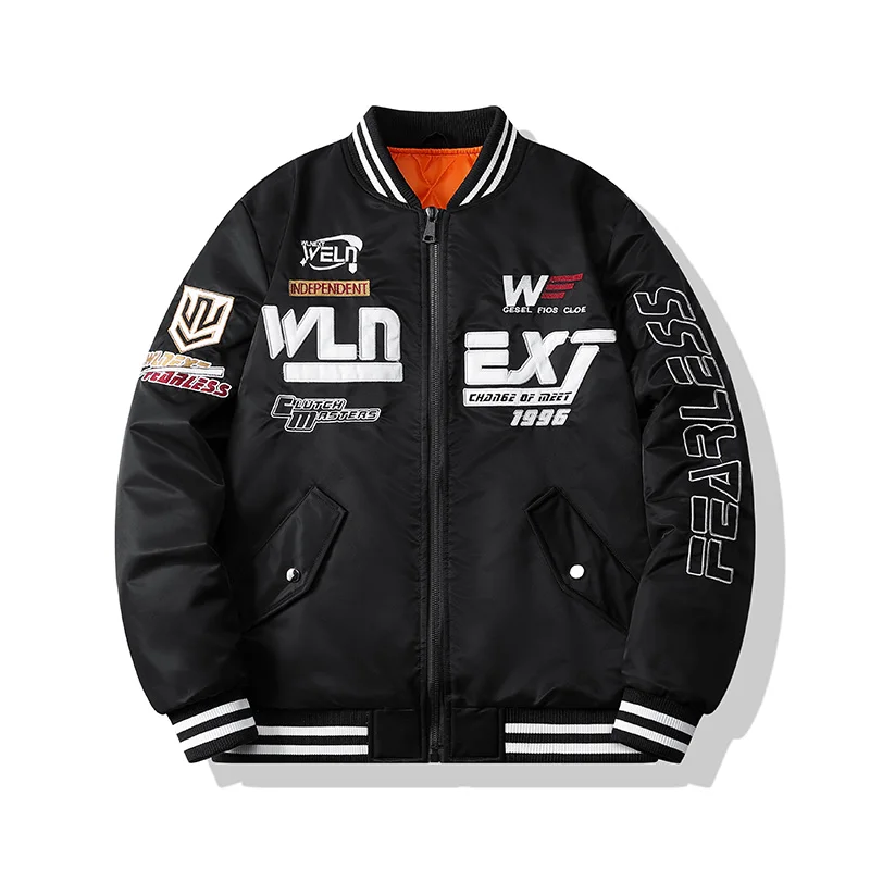 

Мужская куртка свободного кроя с бейсбольным воротником, осенне-зимняя, модная, с вышитой нашивкой, мотоциклетная, трендовая, из полиэфирного волокна