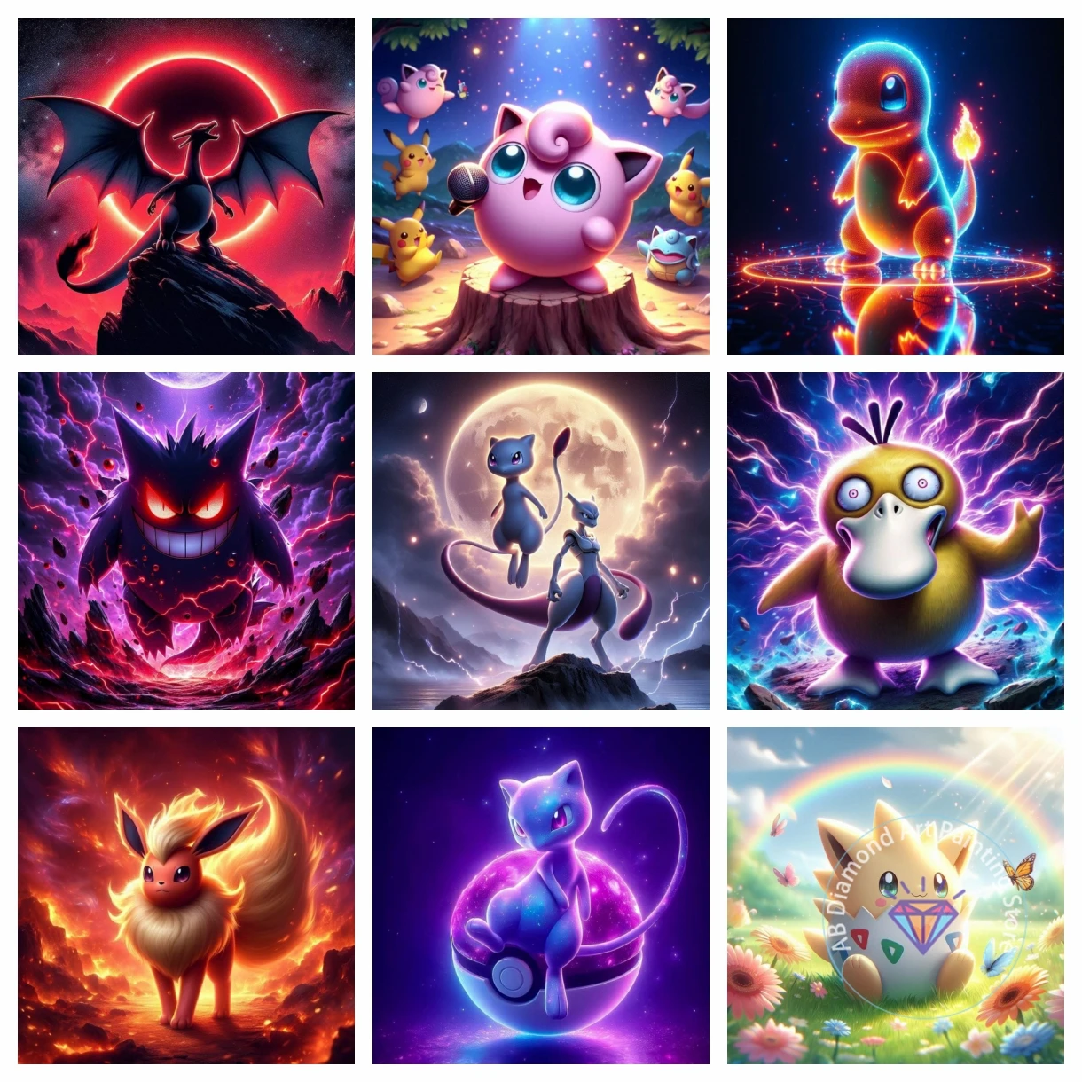 بيكاتشو Mewtwo Charmander Pokémon الماس طقم الطلاء 5D DIY عبر غرزة اليدوية الفن هدية الحرف ديكور المنزل الأطفال هدية #1