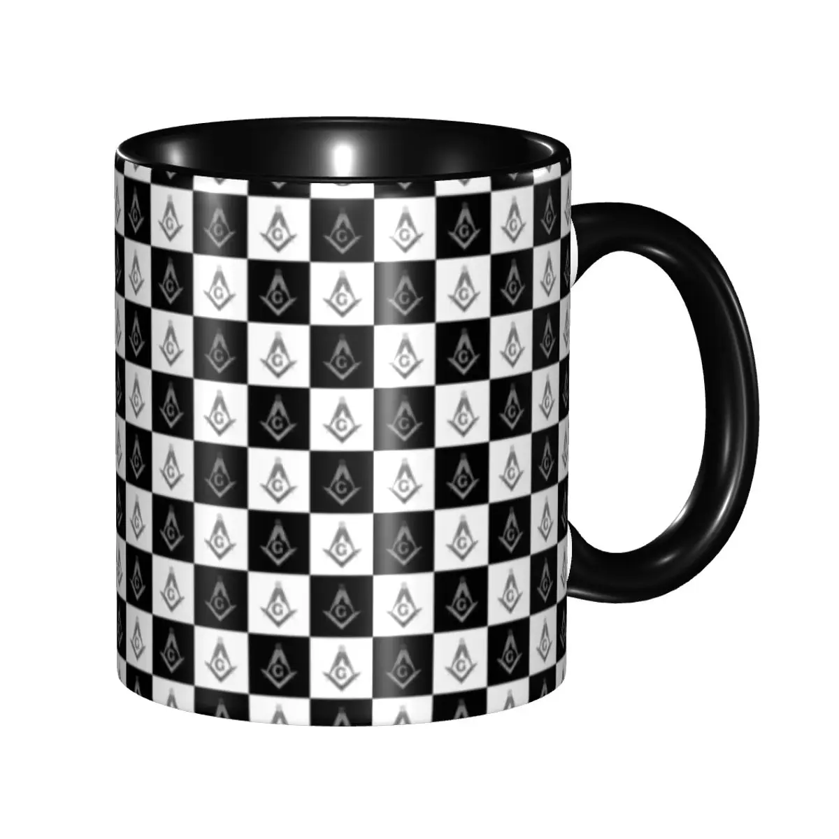

DIY Masonic Freemason Checkered Ceramic Mugs Custom Masonic Symbol Coffee Cup Creative Gift