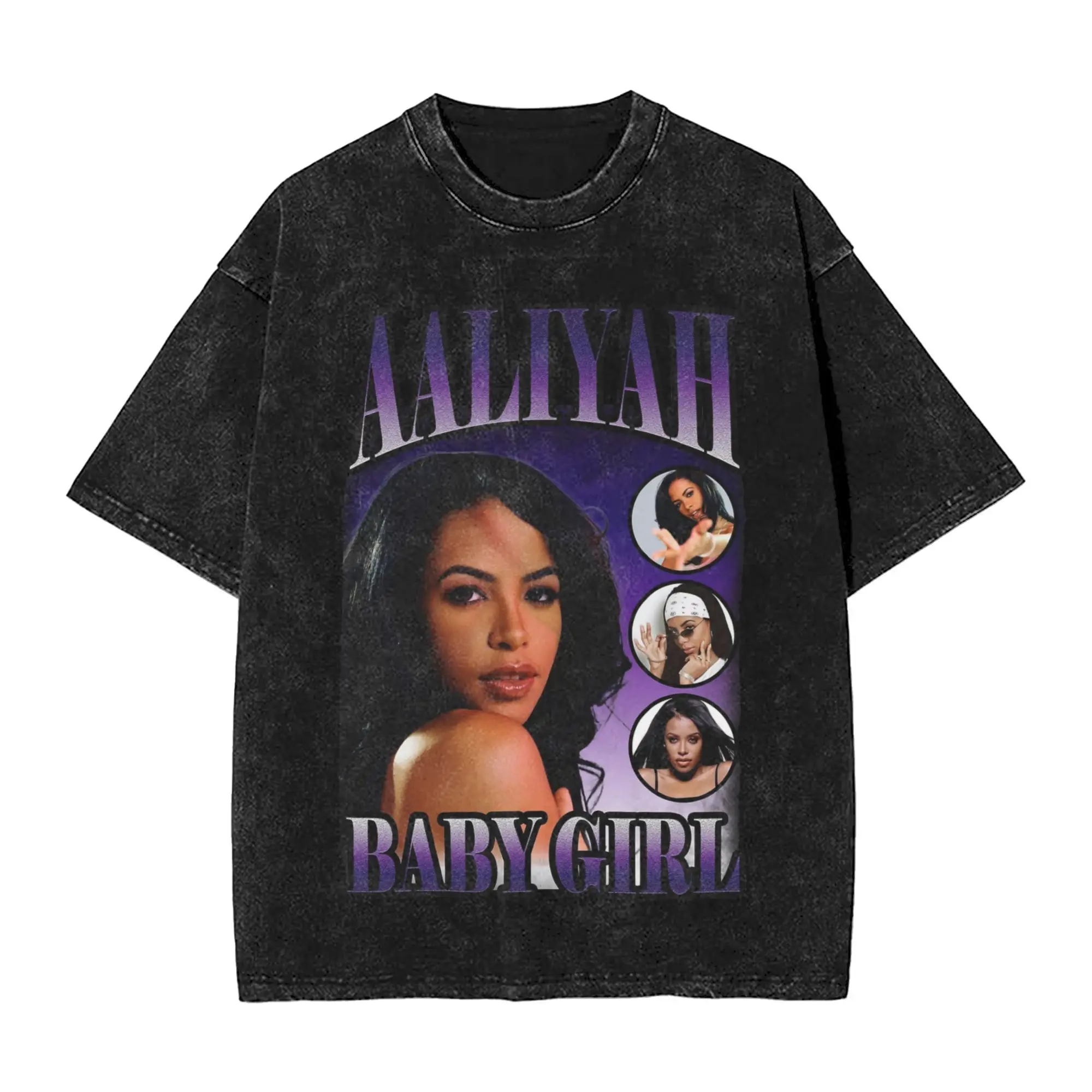 

Washed T Shirt Aaliyahs Baby Girl Purple Bootleg Hip Hop Vintage T-Shirt Harajuku Streetwear Summer Tops Tees for Men Women