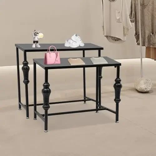 Set of 2 Industrial Retail Display Nesting Tables,Standing Retro Boutique Unit Storage Shelves,Garment Shoes Handbag