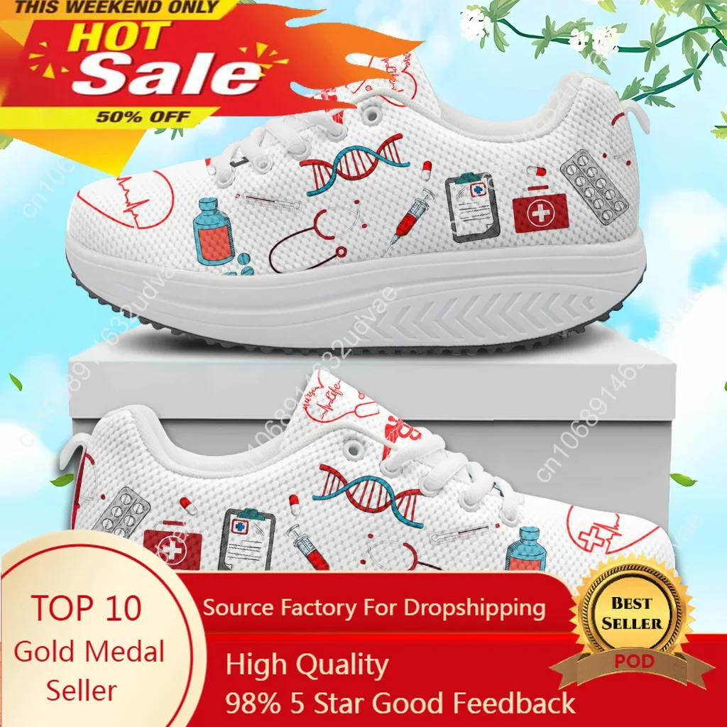 

Lightweight Lace-up Platform Sneakers Medical Tool Pattern Outdoor Mesh Swing Shoes for Women Thick Sole Nurse Shoes