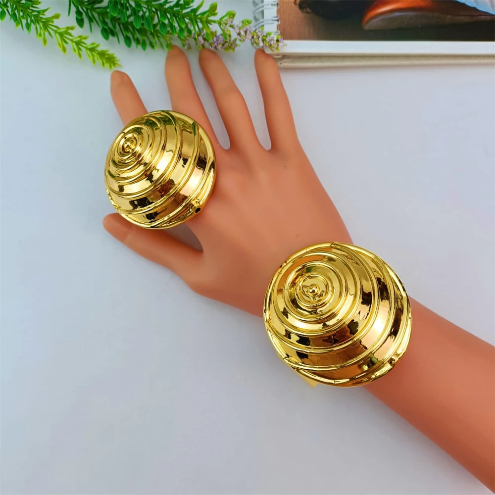 مجموعة مجوهرات نسائية ذهبية اللون من إيما ، قلادة زفاف إفريقيي دبي ، خاتم قابل للتعديل ، مجموعة مجوهرات نحاسية كبيرة