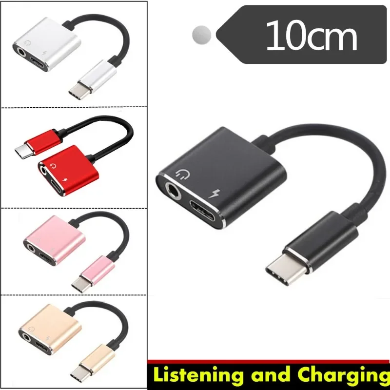 

2 in1 Type-C USB C To 3.5mm AUX Audio Headphone Jack Adapter Charger Cable 0.1M