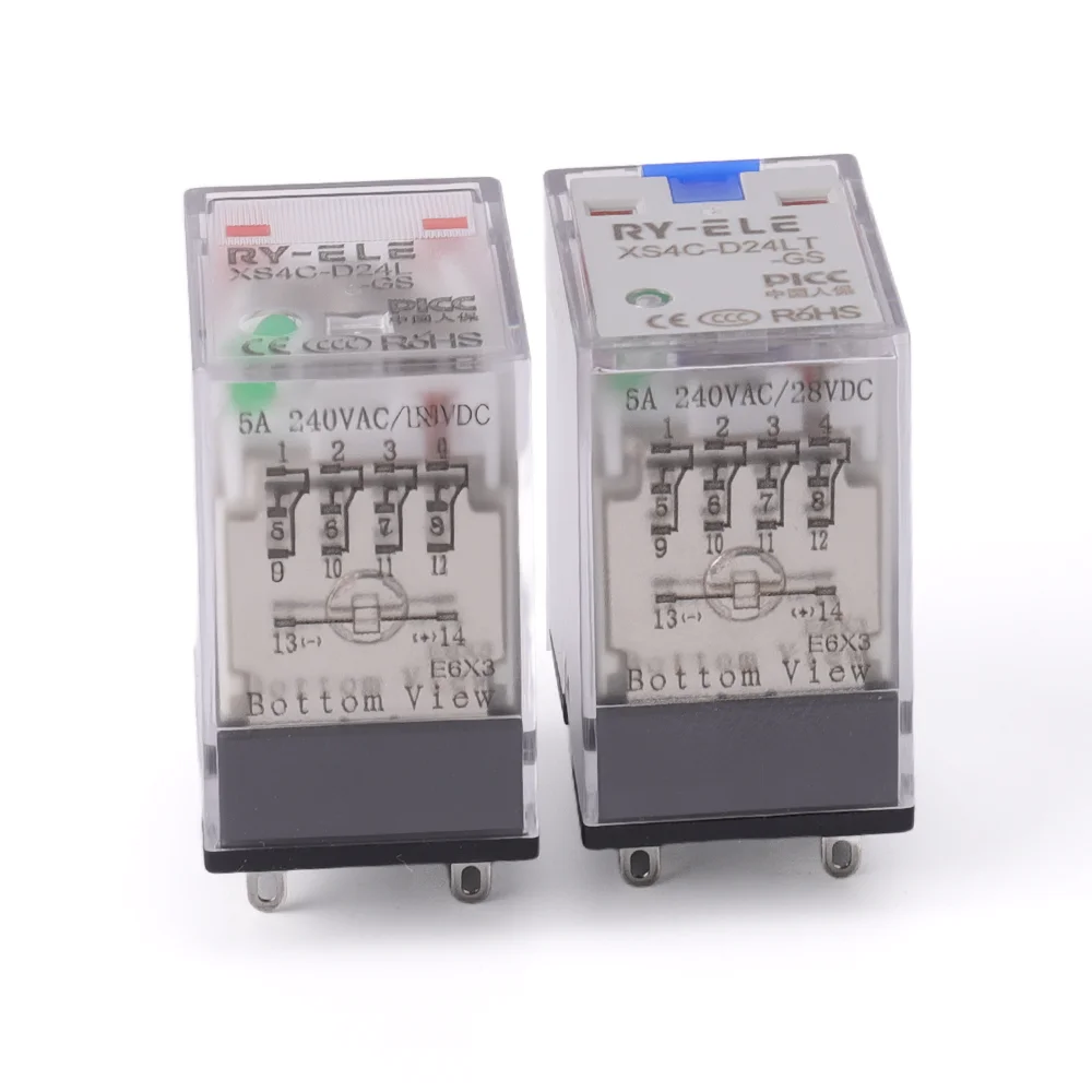 RY-ELE XS4C-D24L 5A Miniature Electromagnetic Relay DC 24V 14-Pin 4PDT General Purpose Control Relay with LED Sealed