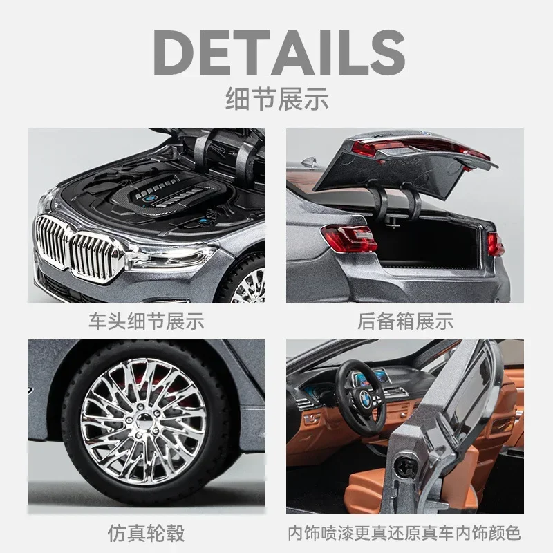 1:24 Bmw 760li Hoge Simulatie Diecast Metalen Legering Model Auto Geluid Licht Terugtrekken Collectie Kinderen Speelgoed Geschenken A616