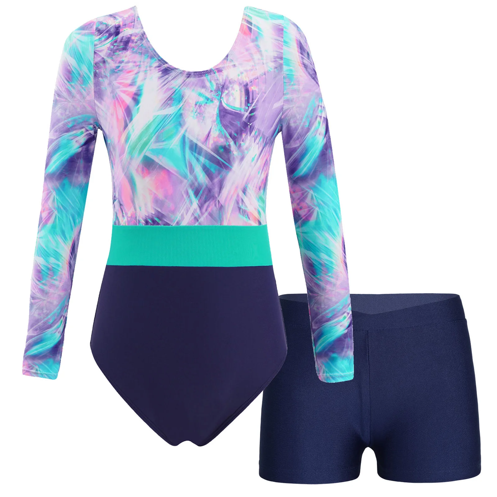 Kids Meisjes Ballet Dans Turnpakje Lange Mouw Gymnastiek Bodysuit Met Shorts Prestaties Dancewear Fitness Sportkleding Badmode