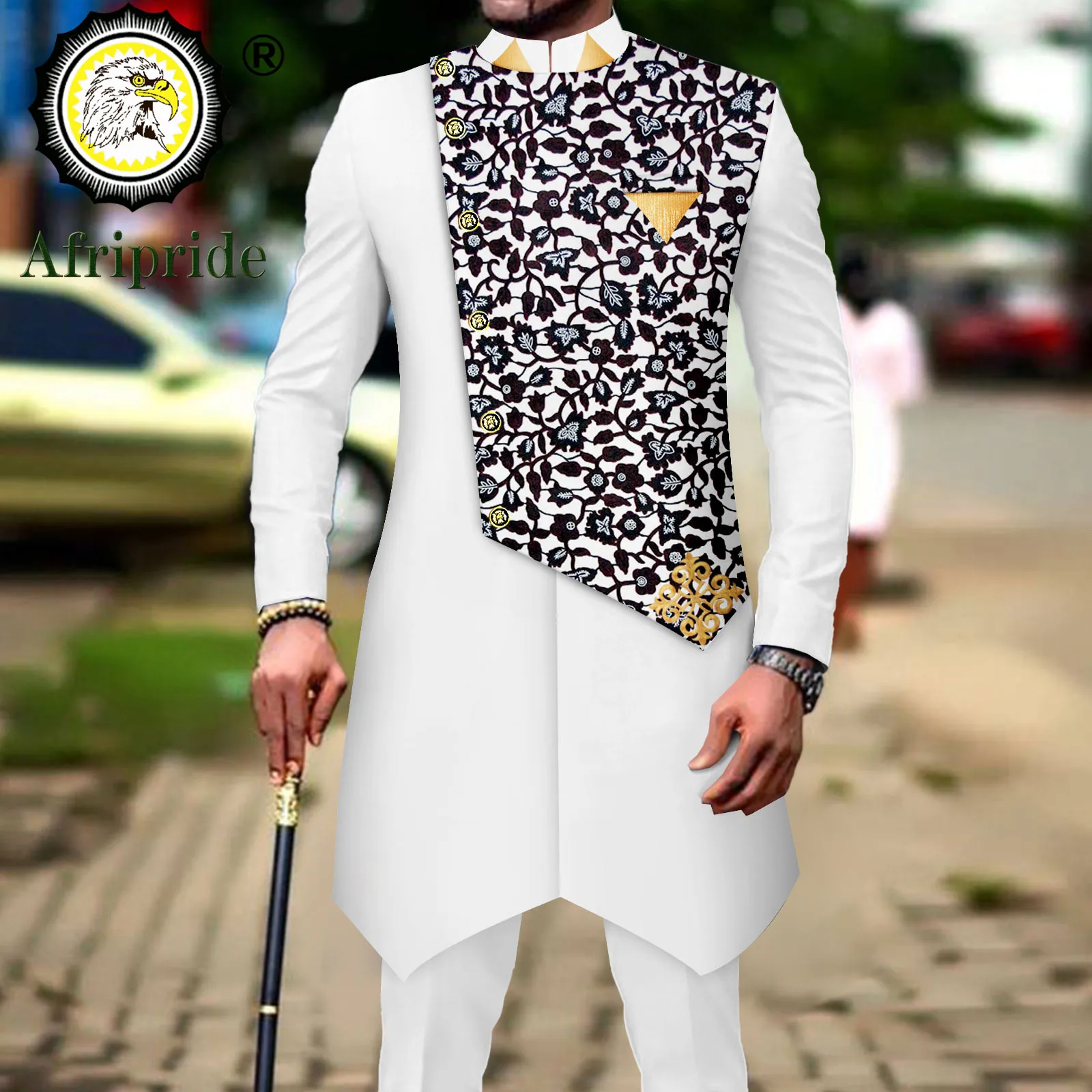 African Suits for Men Single Breasted Silm Fit Blazer and Pants 2 Piece Set Formal Outfits Print Attire for Wedding 2416083