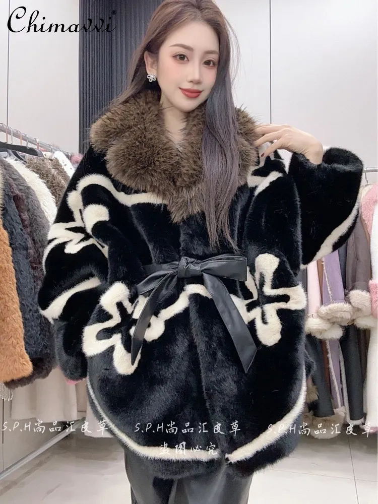

2026 Winter Clothes New Classy Fashion Fur Collar Loose Waist Fur Mid-length Outwear Women's Long Sleeves Elegant Jacket Tops