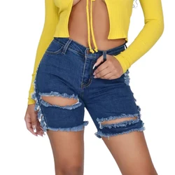 Mode gebrochene Löcher aushöhlen Jeans shorts Frauen neue hohe Taille Stretch Dreiviertel hose weibliche Mini Jeans Trend Streetwear