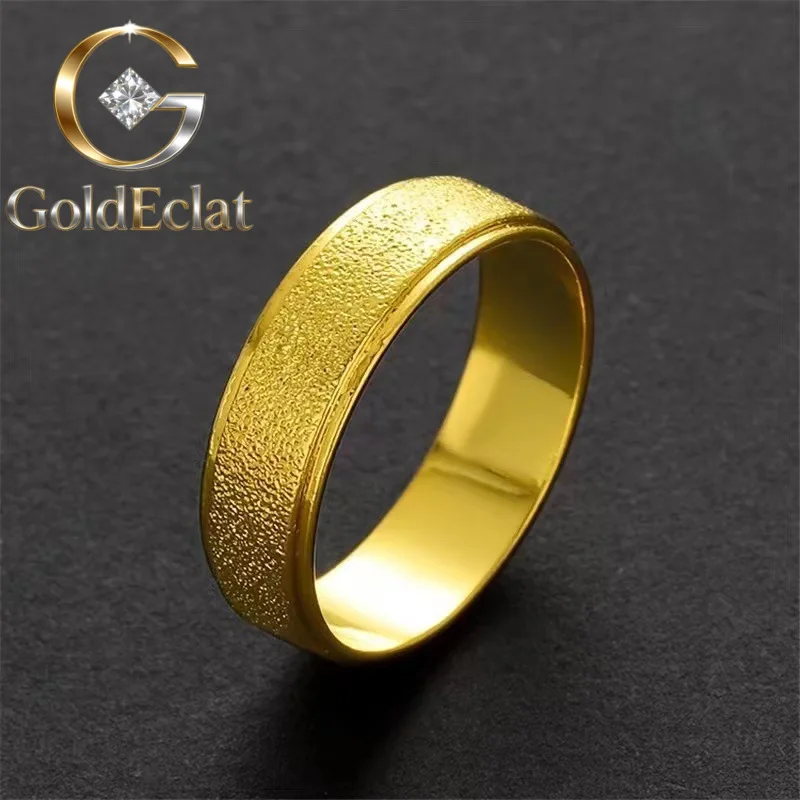 

GoldEclat Luxury 24K 9999 Pure Gold real gold Men's and Women's Frosted Closed Ring
