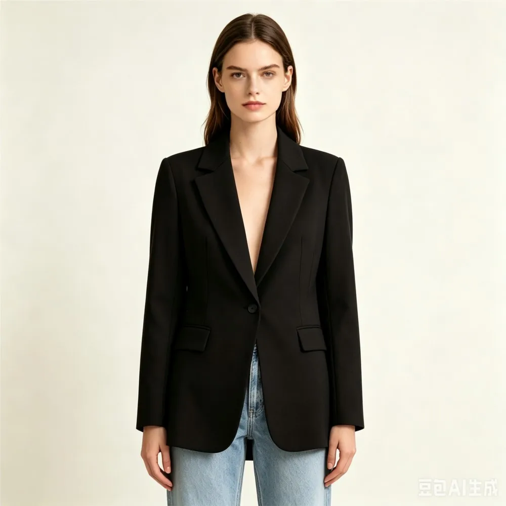 Elegant Women's Single Button Blazer Notched Lapel Long Sleeve Slim Suit Coat Casual Office Business Formal With Pockets Autumn
