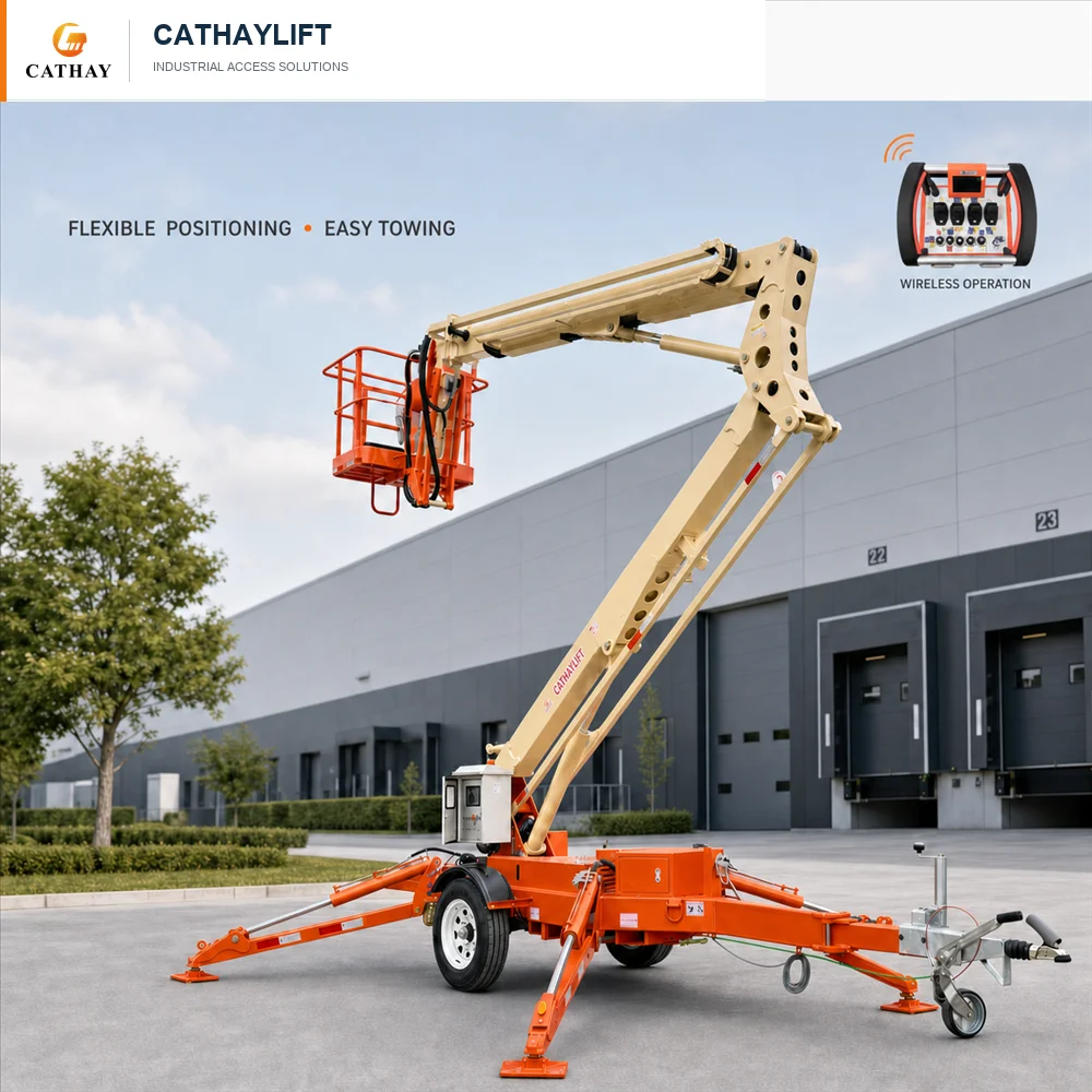 High Performance Towable Boom Lift, Flexible Trailer‑Mounted Aerial Man Lift Ideal for Rental Company & Construction Project