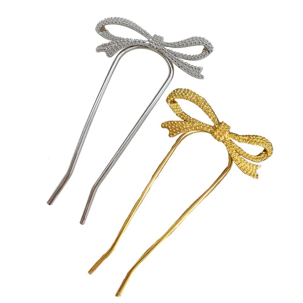 

2Pcs Bow Hairpin Accessories Women Headdress Wedding Bridal Simple Style U Shaped Clips Hair Fixing Decorative Alloy