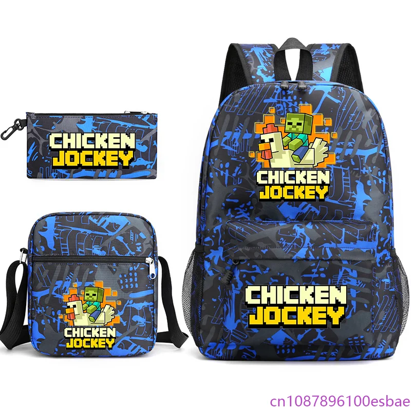 

New fun Chicken Jockey boys and girls three sets of school bags school large capacity shoulder bag shoulder bag pencil bag