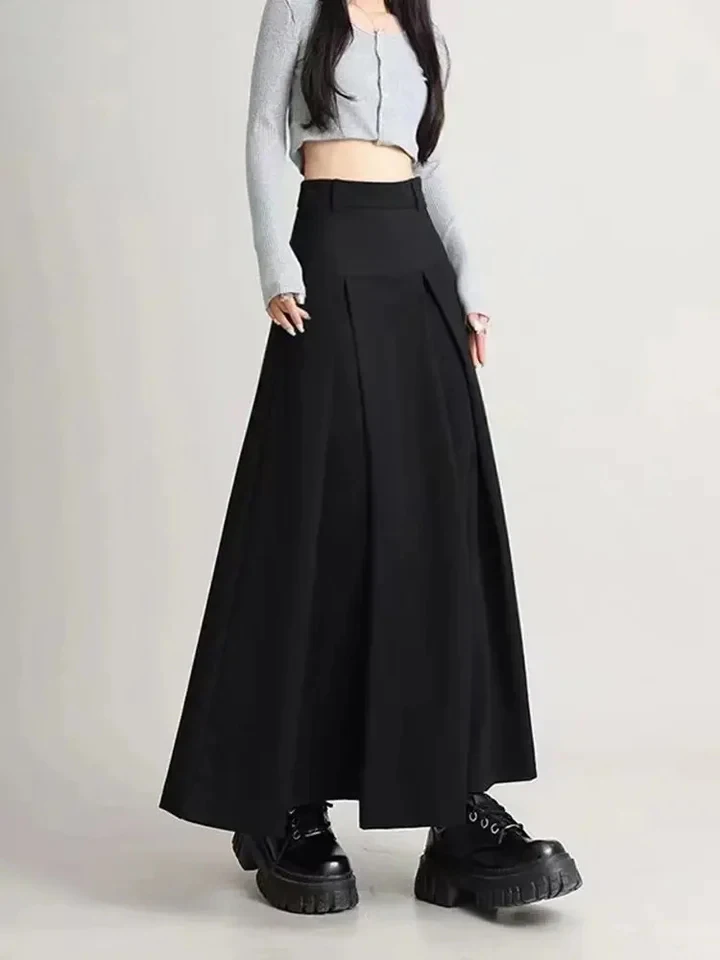 Autumn A-line Black Midi Skirts Women Korean Mori-girl Preppy Pleated Skirt Mujer S-5XL Streetwear High Waist Faldas Largas JK