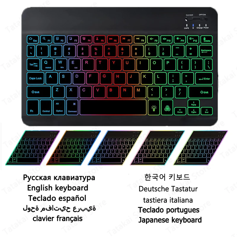 10 ''Rainbow Backlight คีย์บอร์ดไร้สายแท็บเล็ตสำหรับ iPad คีย์บอร์ดภาษาสวีดิชคำ Teclado แท็บเล็ตสำหรับ IOS Teclado Mi Pad 5แท็บเล็ต android