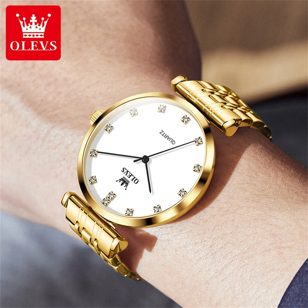 OLEVS 5596 Top Brand Business Quartz Watch For Men Original Luxury Stainless Steel Man Watches Waterproof Diamond Hand Clock