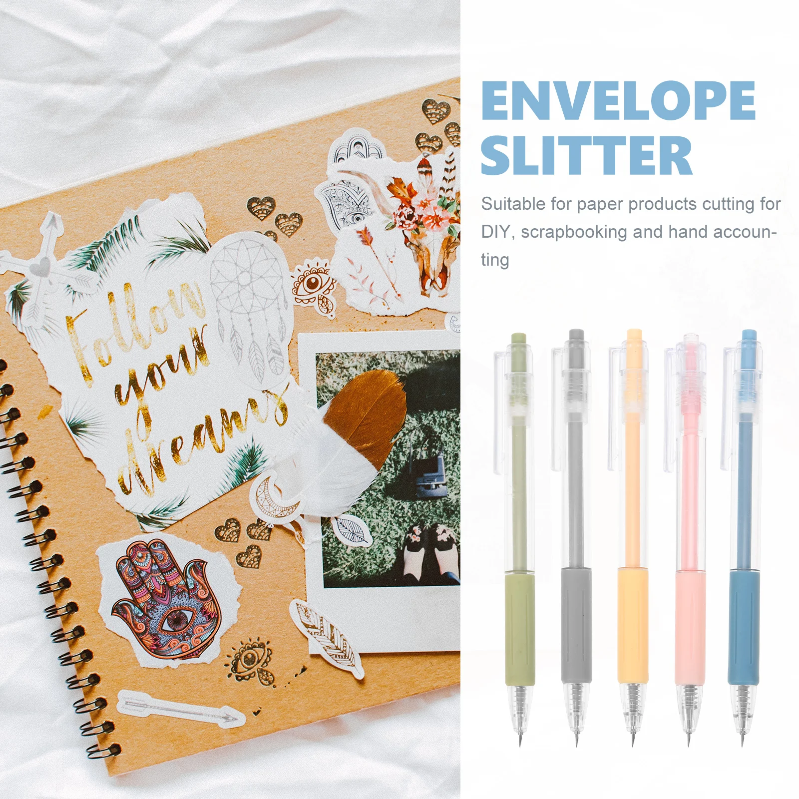 5pcs Pen Shape Cutter Portable Box Opener Envelope Openers Art Paper Cutting Tools Office Supply Multifunctional Utility Cutter