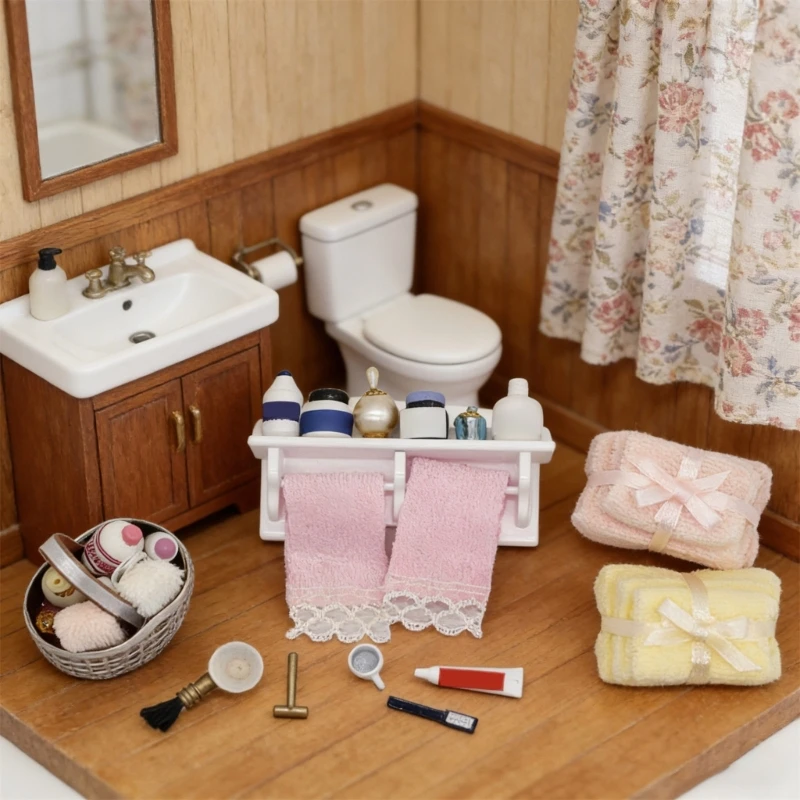 

1:12 Scale Bath Towel Miniature Bath Towel Pretend-Play Kid Bathroom Toiletries Realistic for Dollhouses Bathroom 15UB
