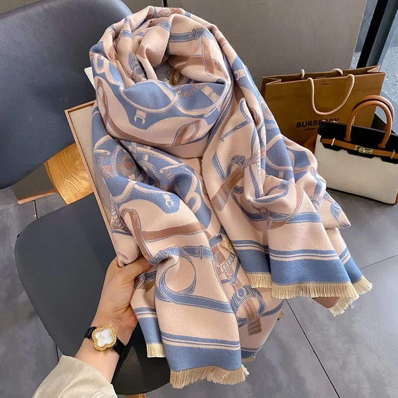 Cashmere Warm Blanket Winter Scarf Women Fashion Print Thick Pashmina Poncho with Tassel Shawl Wraps Bufanda Accessores