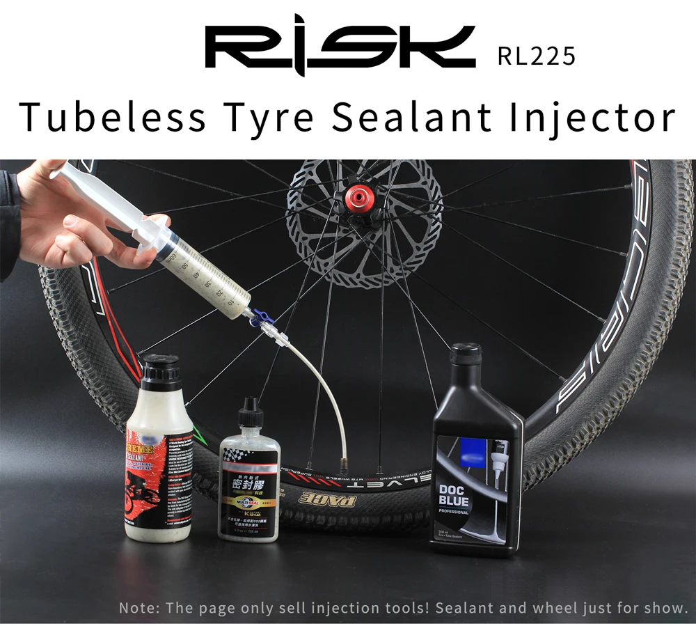 Bicycle Tubeless Tire Liquid Injection Tool Bike Tire Tubeless Sealant Injector 60ml Syringe Rubber Hose Kit for MTB Bicycle