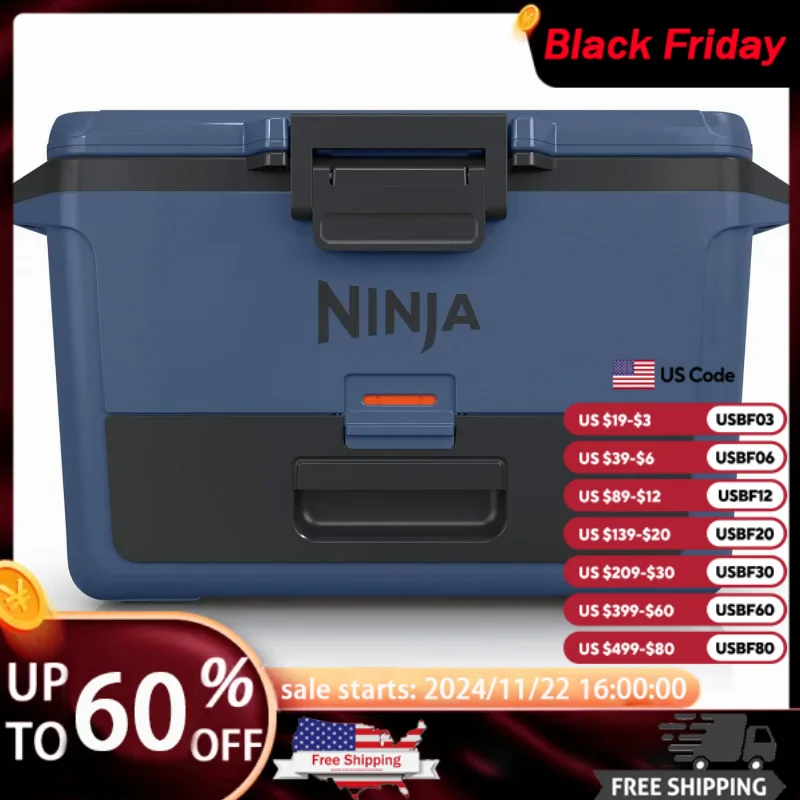 TNinja FB151BL FrostVault 50qt Hard Cooler with Zone,Integrated Fridge-Temp Dry Storage Drawer,Premium Heavy-Duty Insulated