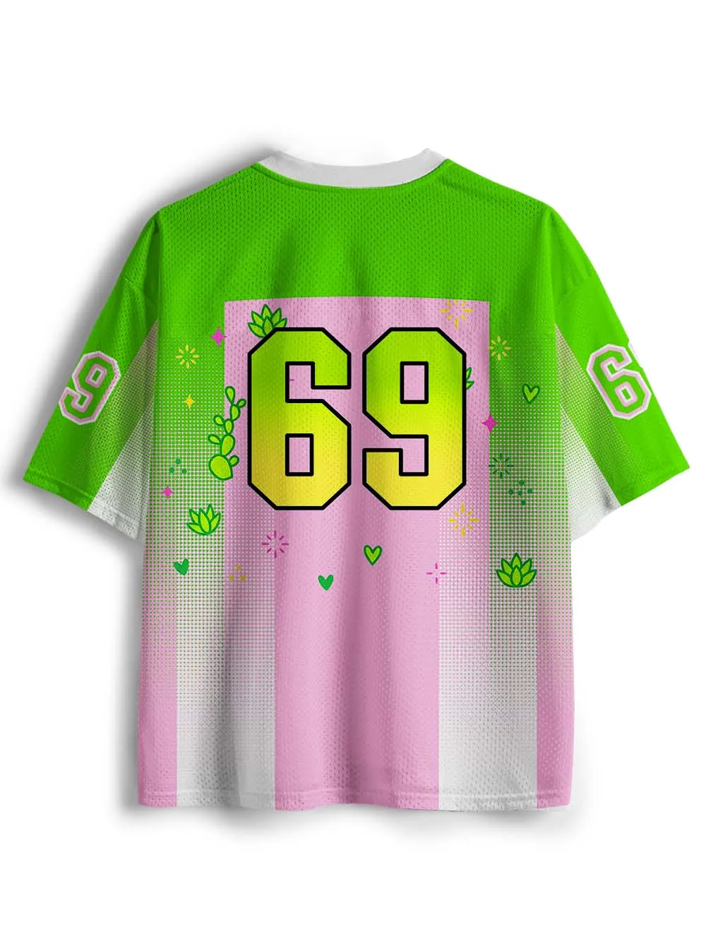 Cactus Printed Street Mesh Y2K Men's and Women's Plus Size Loose Casual Sports V-neck Short Sleeved T-shirt