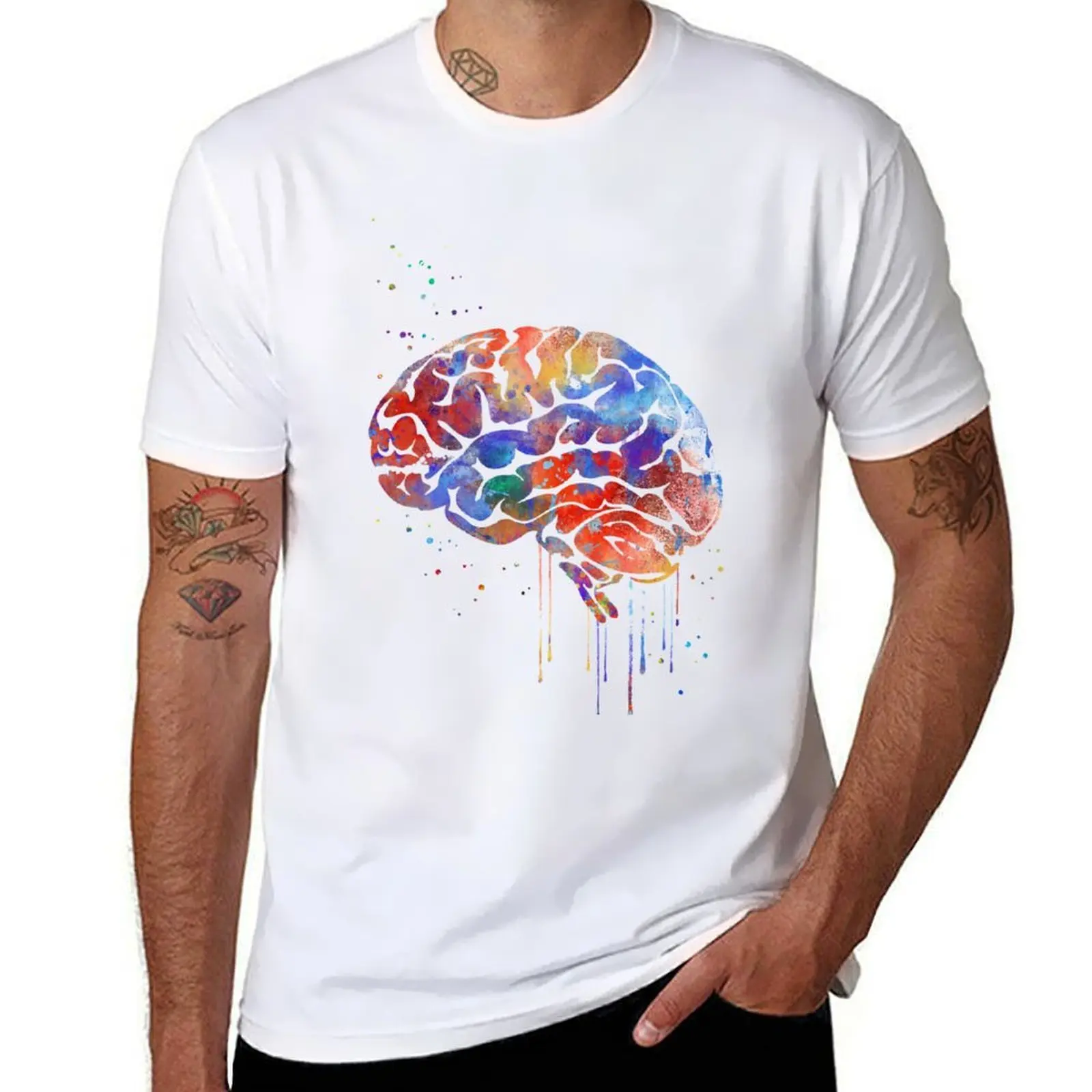 

Brain anatomy, medical art, watercolor Brain T-Shirt man t shirt heavy cotton t shirt man luxury T-Shirt