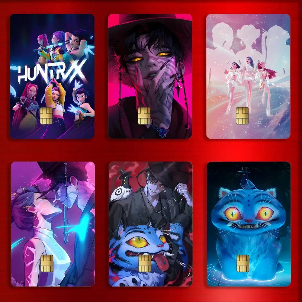 

K-Kpop D-Demon hunters Card Stickers For Debit Bank Credit Cards Metro Bus Pass Sticker Decoration Cover 4PCS Card Skin