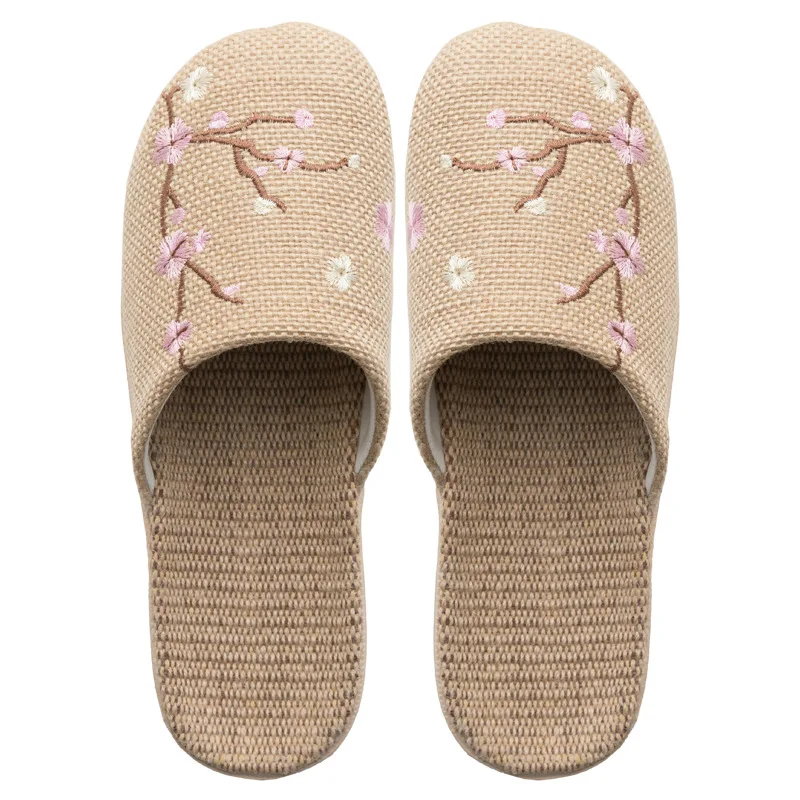 

Chinese Style Indoor Linen Slippers For Women Men 2025 Spring Summer Shoes Ani-slip Light Weight Embroidery Couples Home Slides