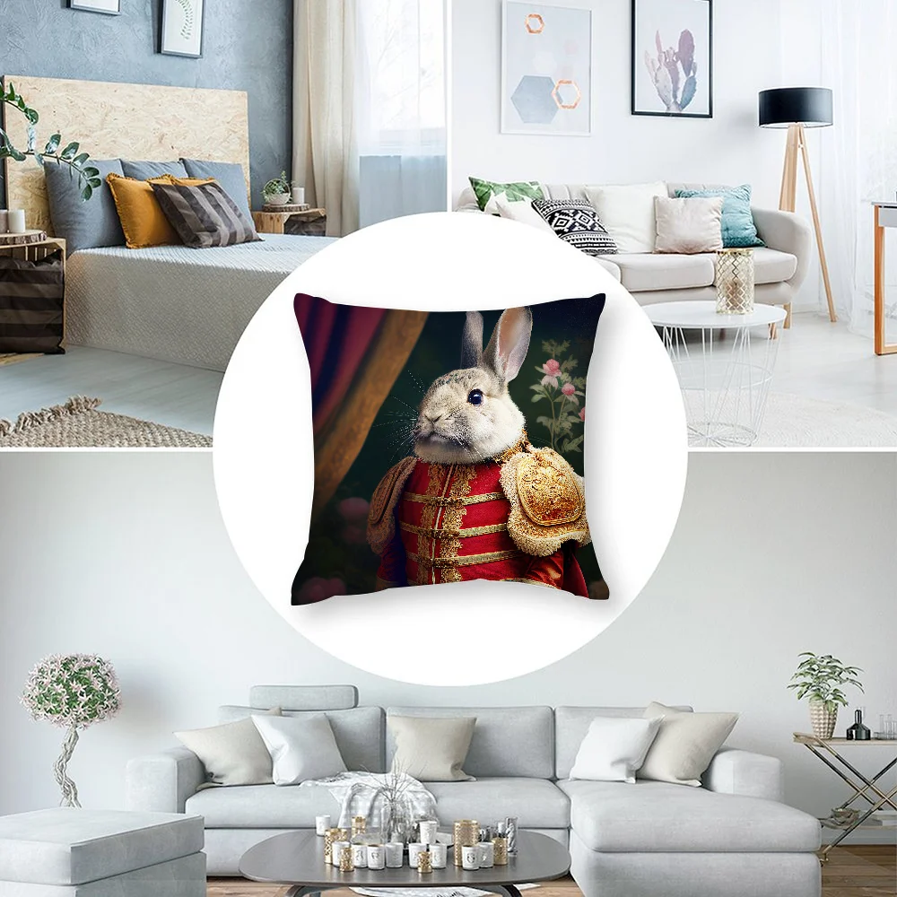 Retro Rabbit Portrait Pillow Case Short Plush Pillow Covers Sofa Decorative Gift Home Double-sided Printing Cushion Cover - Image 6