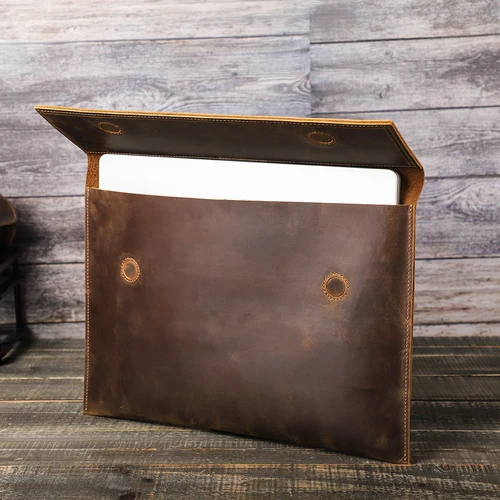 Imagen 2 del producto Crazy Horse-Funda de cuero para ordenador portátil, bolsa para MacBook Air 13, M3, M2, M1 Pro 14, Mac book 15,3, 15,6, 16 pulgadas