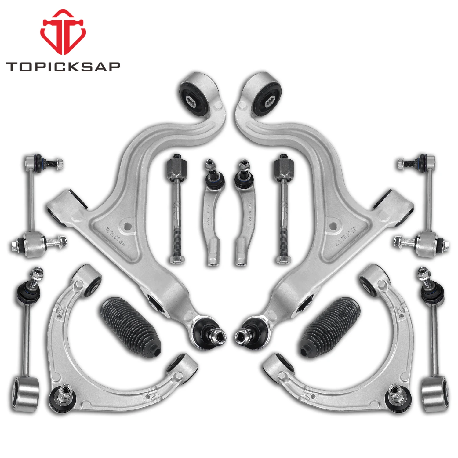TOPICKSAP 14Pcs Front/Rear Upper/Lower Control Arm Sway Bar Link Tie Rod End Boot Bellow for Porsche Panamera 970 2010-2013