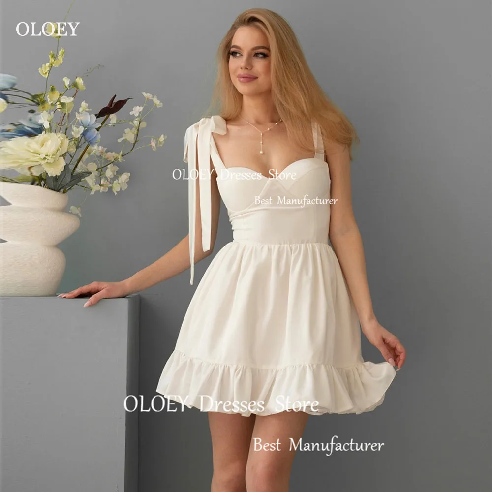 OLOEY Sexy Chiffon Short Wedding Dresses Spaghetti Strap 2024 Mini Length Strapless Tiered A Line Bridal Gown Corset Custom