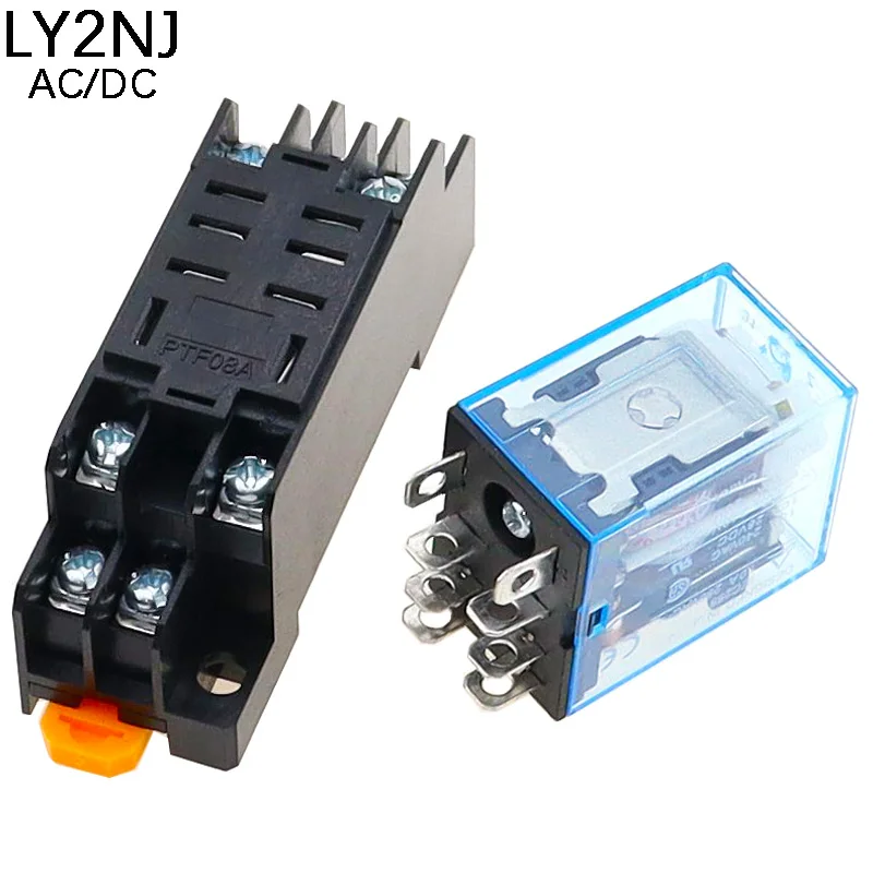 10Pcs Relay LY2NJ DC12V DC24V AC110V AC220V Small relay 10A 8 Pins Coil DPDT With Socket Base