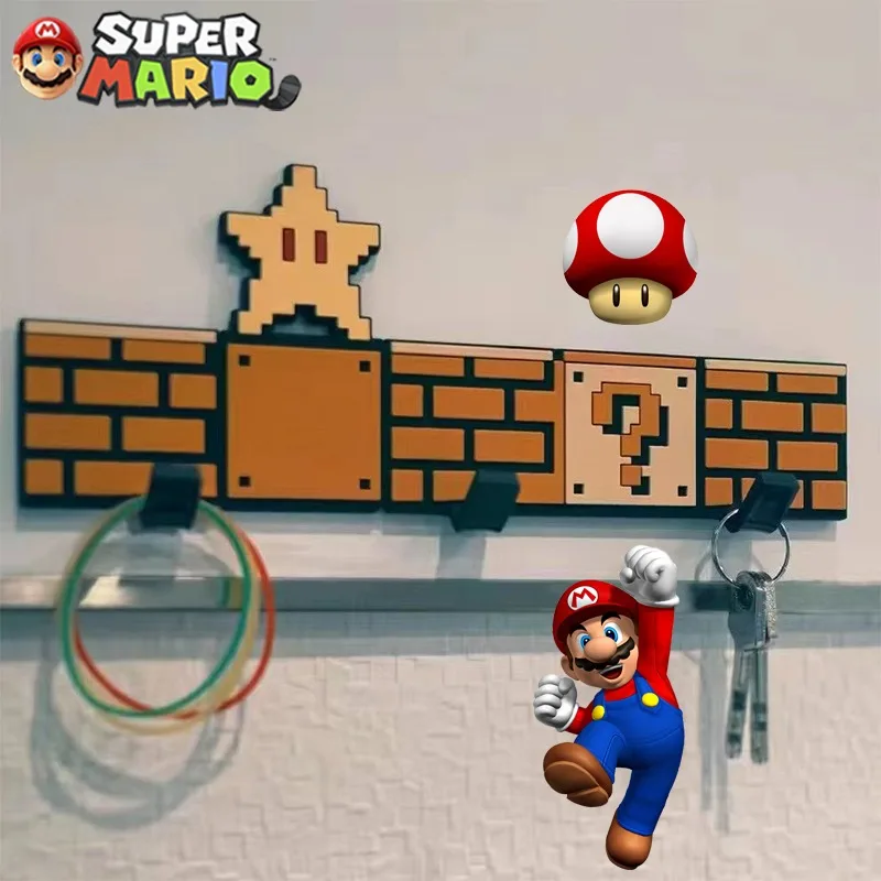 Cartoon Super Mario Bros Magnetic Hooks Pixelated Anime Key Holder Decorative for Doors Cabinets Shelves Wall Hooks Hanger Gifts