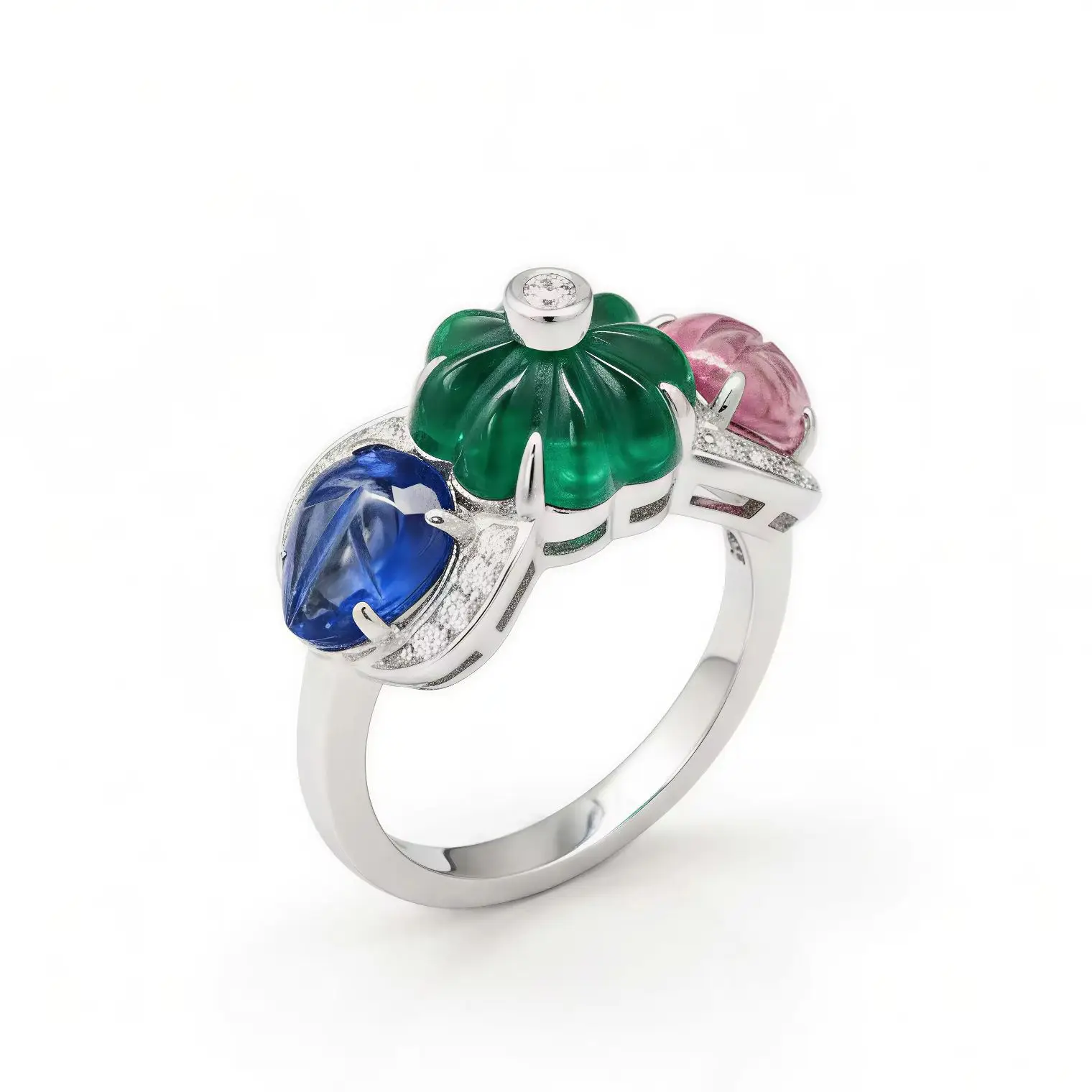 Vintage Tutti Frutti Carved Statement Ring Luxury Flower Design 925 Sterling Silver Fine Jewelry for Women's Festival Party Gift