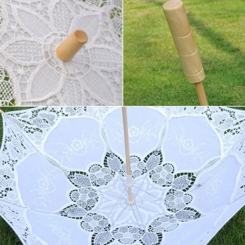 Vintage 26/31/43/53cm Lace Parasol Umbrella Embroidery Cotton Lace Flower Girl Umbrella Kids Sun Umbrella Bride Wedding Gift view 2