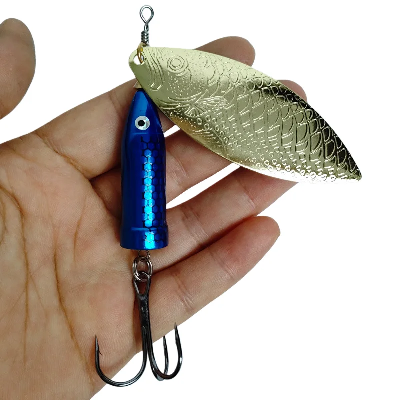 2 قطعة 9-37 جرام المعادن الشظية الدورية الترتر ملعقة إغراء سبينر الصيد الطعم الثابت مع ريشة خطاف ثلاثي الصيد سمك السلمون المرقط جثم بايك #4