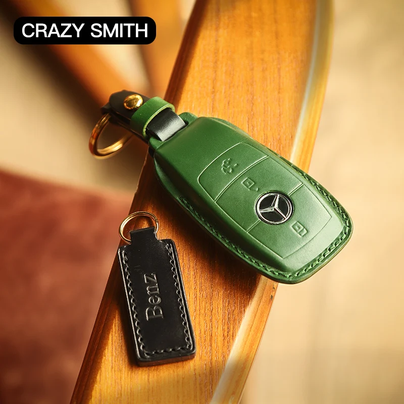 Crazy Smith Smart Car Key Cover for Benz C260L/E300/S/G50/A18 Vegetable Tanned Leather High Quality Handmade Gifts Black Brown