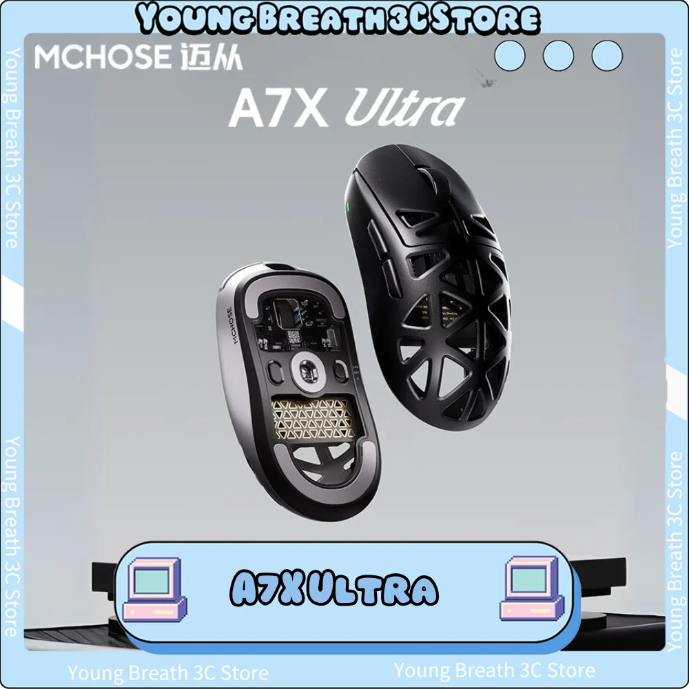 

MCHOSE A7X Ultra Mouse PAW3950, трехрежимная беспроводная игровая мышь из магниевого сплава, легкая полая, 42000 точек на дюйм, аксессуар для ПК, подарок