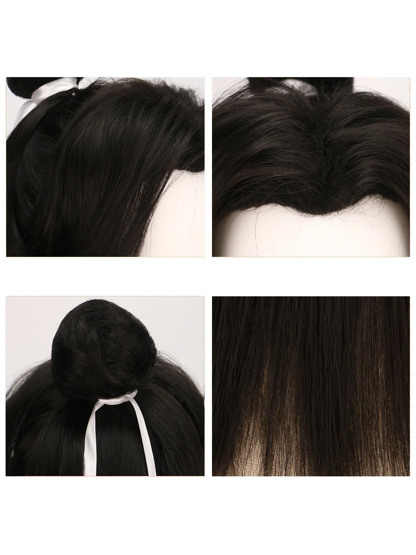 Perruques noires longues pour hommes, Costume de Cosplay Xie Lian, cheveux synthétiques noirs Tian Guan Ci Fu Hanfu, chignon détachable, ruban blanc pour hommes