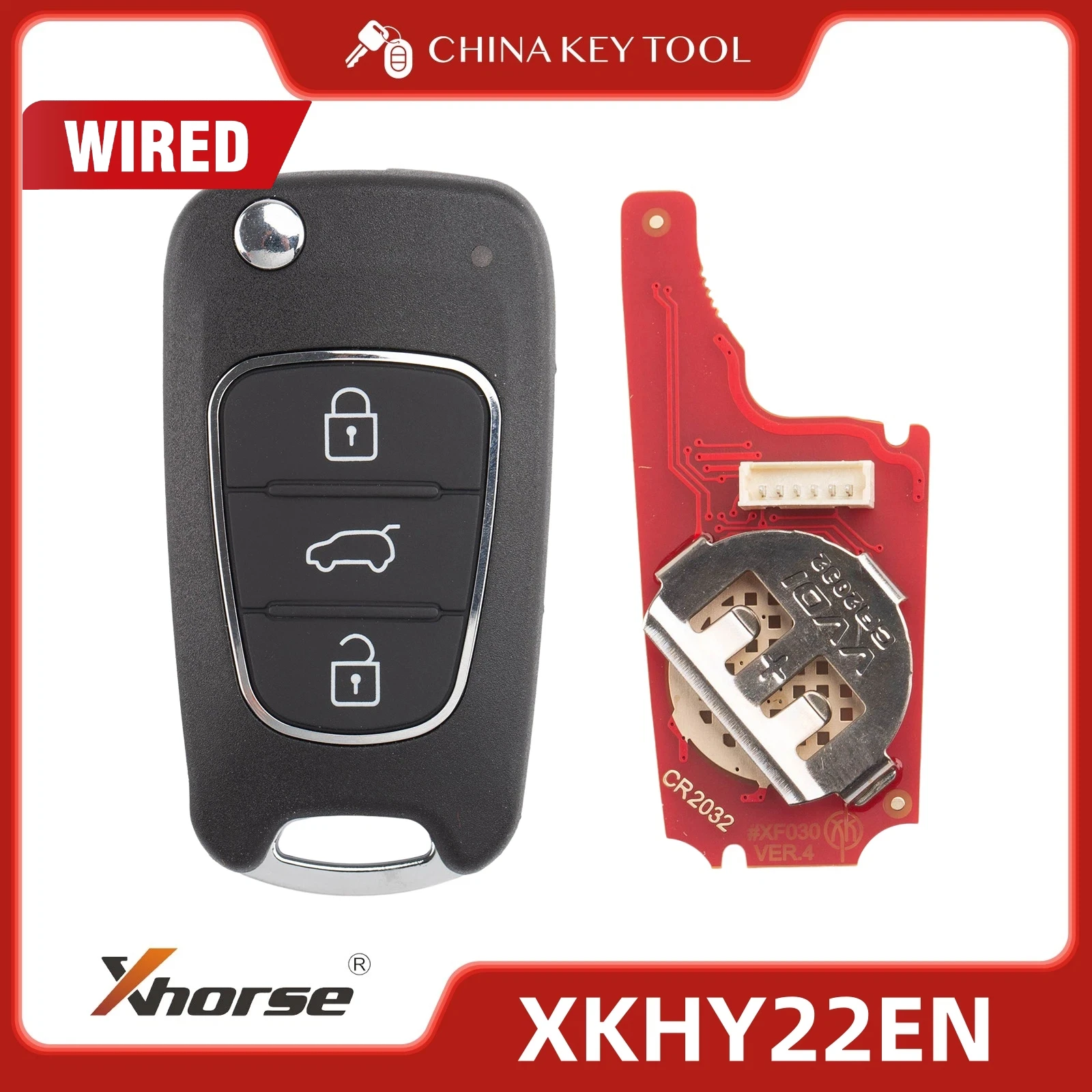 Xhorse XKHY22EN 2nd Generation Wire Remote Key V2 Flip 3 Buttons (English)
