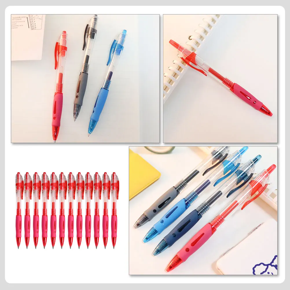 12 Buah Pena Tekan Portabel Rumah Tangga Pelajar Kerja Kantor Anti Selip Halus untuk Pena Kerja Portabel