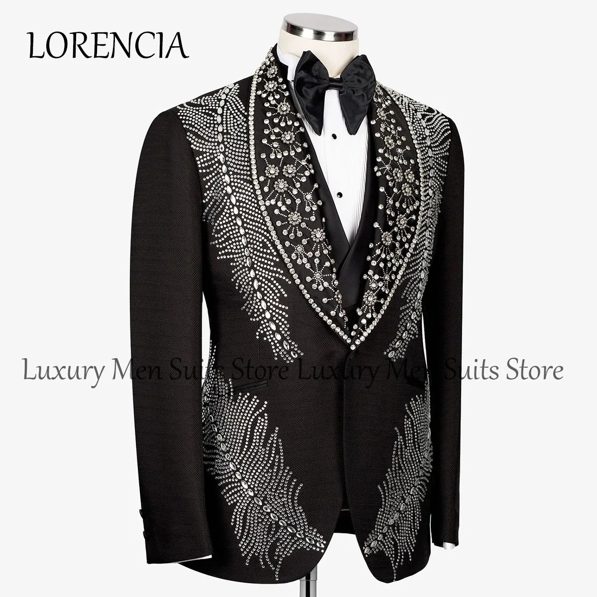 Sparkly Metallic Ornament Tuxedos Men Suits 2 Pieces Wedding Groom Dinner Party Male Prom Blazer Slim Fit Ternos Completo